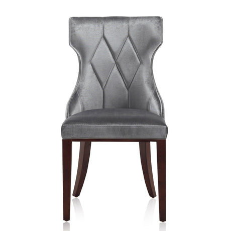 Reine Velvet Dining Chair (Set of Two) in Grey and Walnut by Manhattan Comfort at Eve Furniture