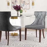 Reine Velvet Dining Chair (Set of Two) in Grey and Walnut by Manhattan Comfort at Eve Furniture