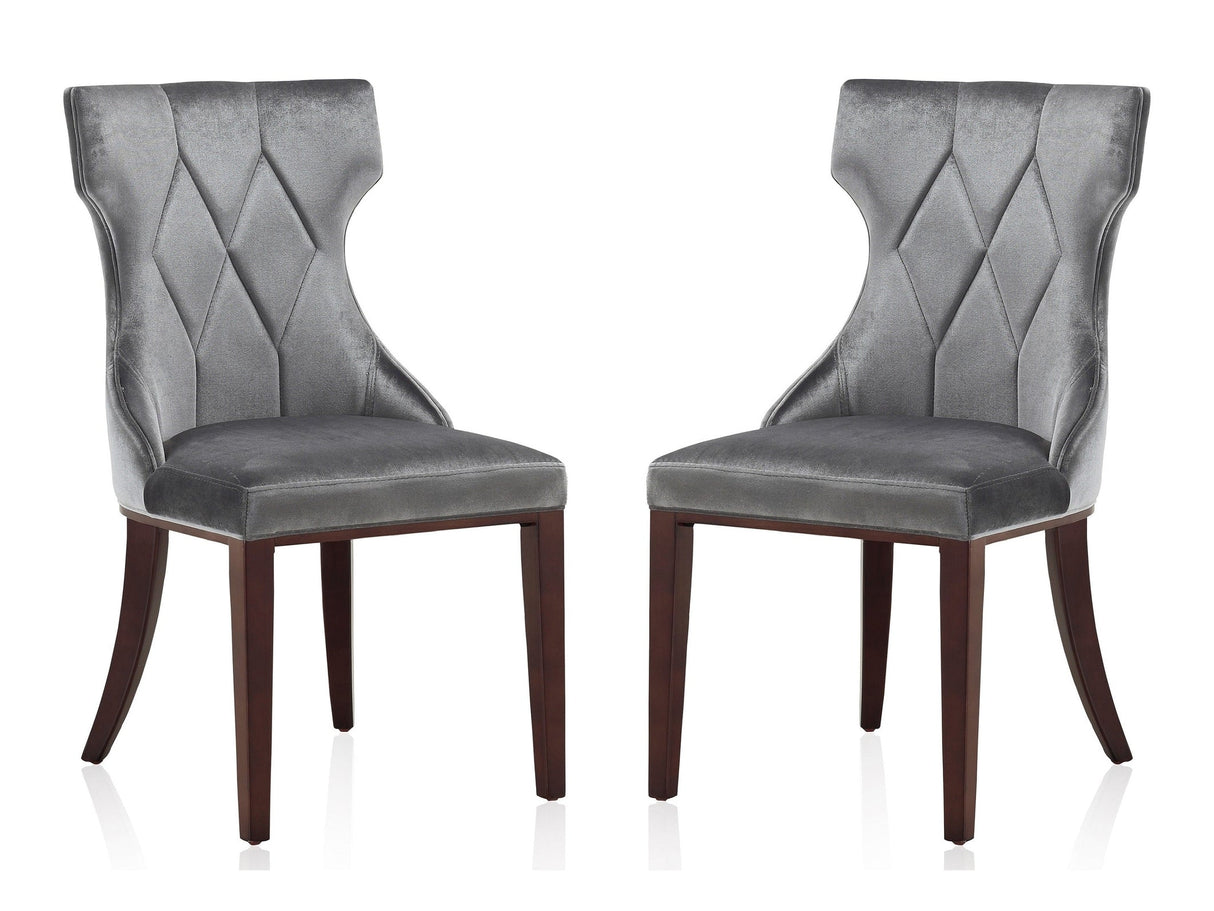Reine Velvet Dining Chair (Set of Two) in Grey and Walnut by Manhattan Comfort at Eve Furniture