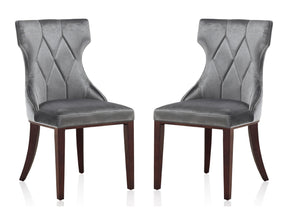 Reine Velvet Dining Chair (Set of Two) in Grey and Walnut by Manhattan Comfort at Eve Furniture