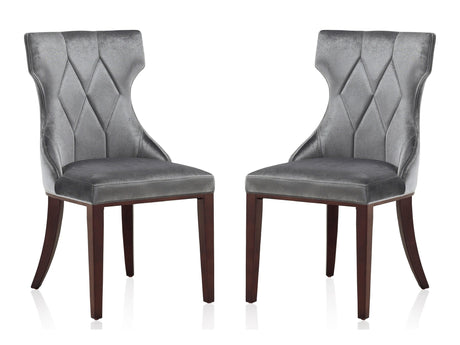 Reine Velvet Dining Chair (Set of Two) in Grey and Walnut by Manhattan Comfort at Eve Furniture