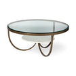 Reinhardt 36" Round Glass Top Marble Shelf Gold Metal Base Coffee Table by Mercana at Eve Furniture