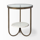 Reinhardt II 20" Round Glass Top Metal and Marble Detail End/Side Table by Mercana at Eve Furniture