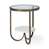Reinhardt II 20" Round Glass Top Metal and Marble Detail End/Side Table by Mercana at Eve Furniture