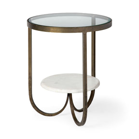 Reinhardt II 20" Round Glass Top Metal and Marble Detail End/Side Table by Mercana at Eve Furniture