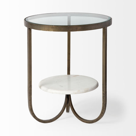 Reinhardt II Round Glass Top Metal and Marble Detail End/Side Table by Mercana at Eve Furniture