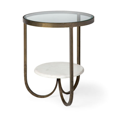 Reinhardt II Round Glass Top Metal and Marble Detail End/Side Table by Mercana at Eve Furniture