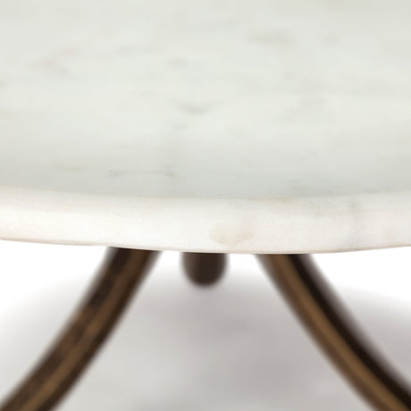 Reinhardt Round Glass Top Marble Shelf Gold Metal Base Coffee Table by Mercana at Eve Furniture