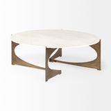 Reinhold 49" Round White Marble Top Gold Metal Base Coffee Table by Mercana at Eve Furniture