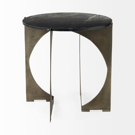 Reinhold II Black Marble Top Iron Side Table by Mercana at Eve Furniture