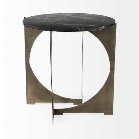 Reinhold II Black Marble Top Iron Side Table by Mercana at Eve Furniture