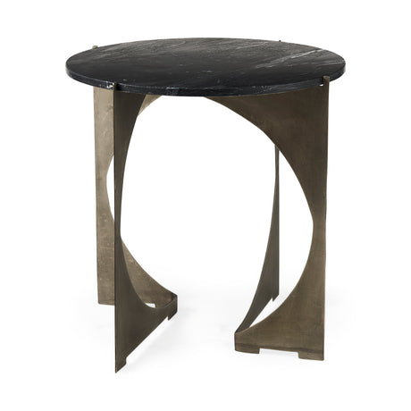 Reinhold II Black Marble Top Iron Side Table by Mercana at Eve Furniture