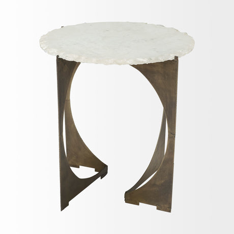 Reinhold II Round Live-Edge Marble Top and Gold Metal Base Side/End Table by Mercana at Eve Furniture