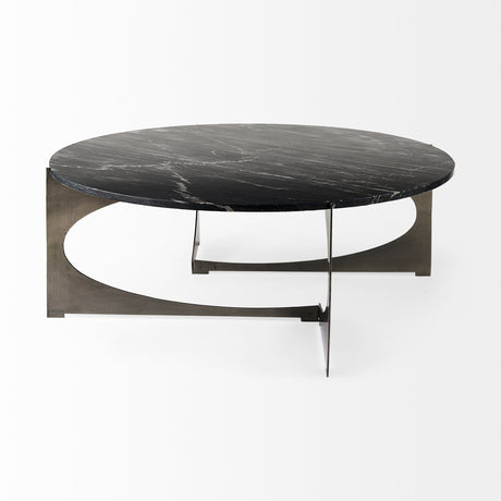 Reinhold III Black Marble Top Iron Coffee Table by Mercana at Eve Furniture