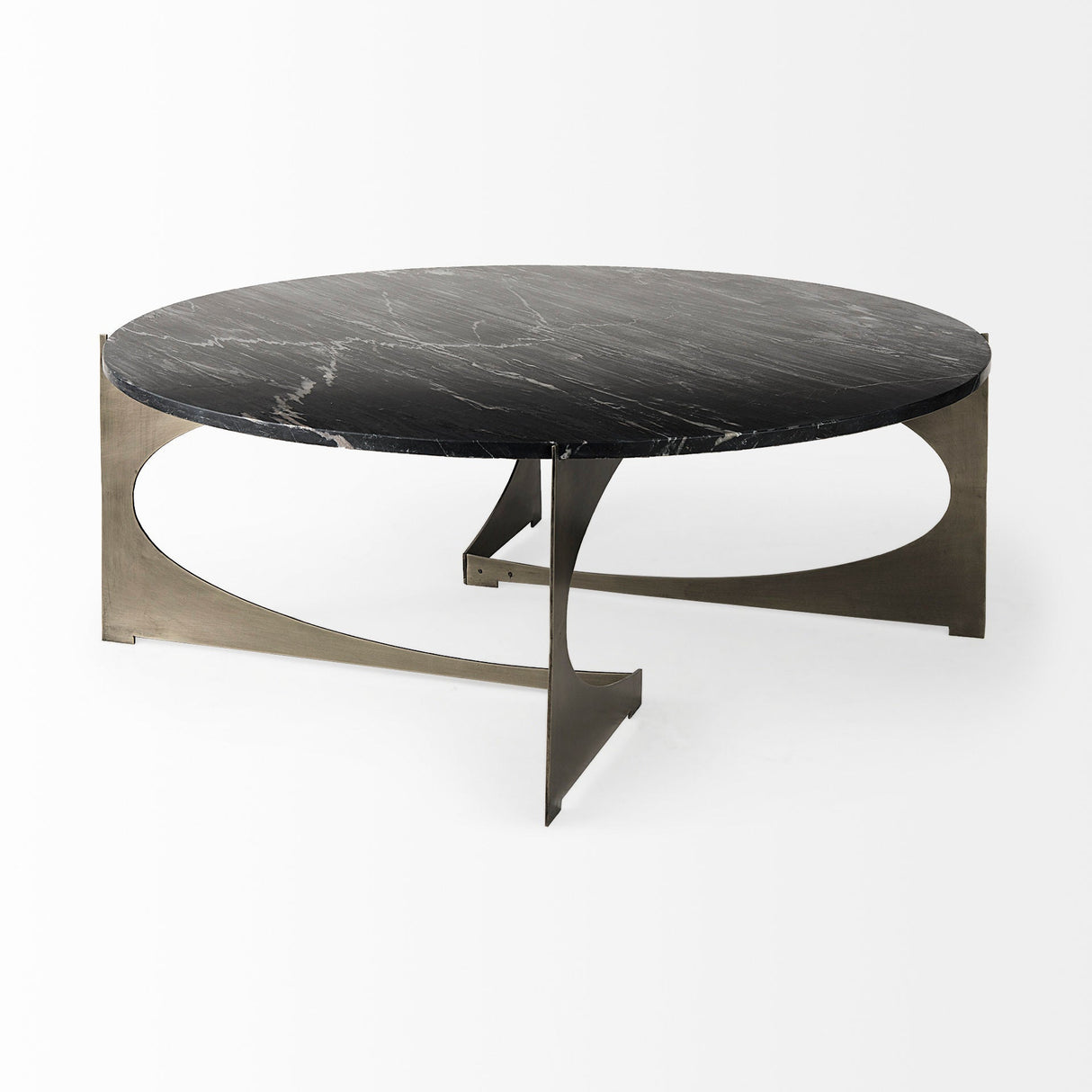 Reinhold III Black Marble Top Iron Coffee Table by Mercana at Eve Furniture
