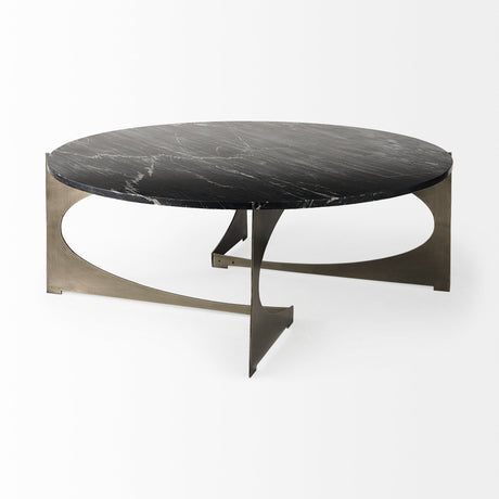 Reinhold III Black Marble Top Iron Coffee Table by Mercana at Eve Furniture