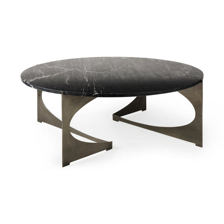 Reinhold III Black Marble Top Iron Coffee Table by Mercana at Eve Furniture