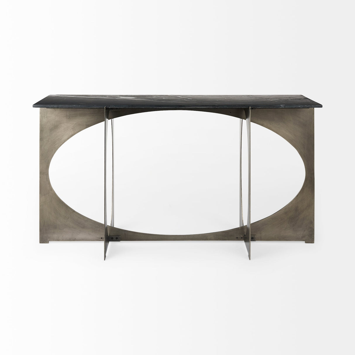 Reinhold IV Black Marble Top Iron Console Table by Mercana at Eve Furniture