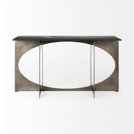Reinhold IV Black Marble Top Iron Console Table by Mercana at Eve Furniture