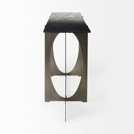Reinhold IV Black Marble Top Iron Console Table by Mercana at Eve Furniture