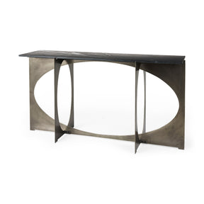 Reinhold IV Black Marble Top Iron Console Table by Mercana at Eve Furniture