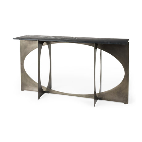 Reinhold IV Black Marble Top Iron Console Table by Mercana at Eve Furniture