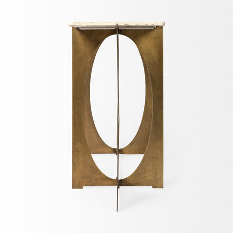 Reinhold IV White Marble Top Gold Metal Base Console Table by Mercana at Eve Furniture
