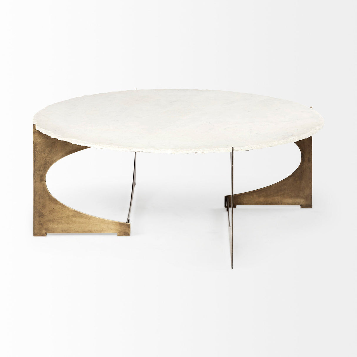 Reinhold Round White Marble Top Gold Metal Base Coffee Table by Mercana at Eve Furniture