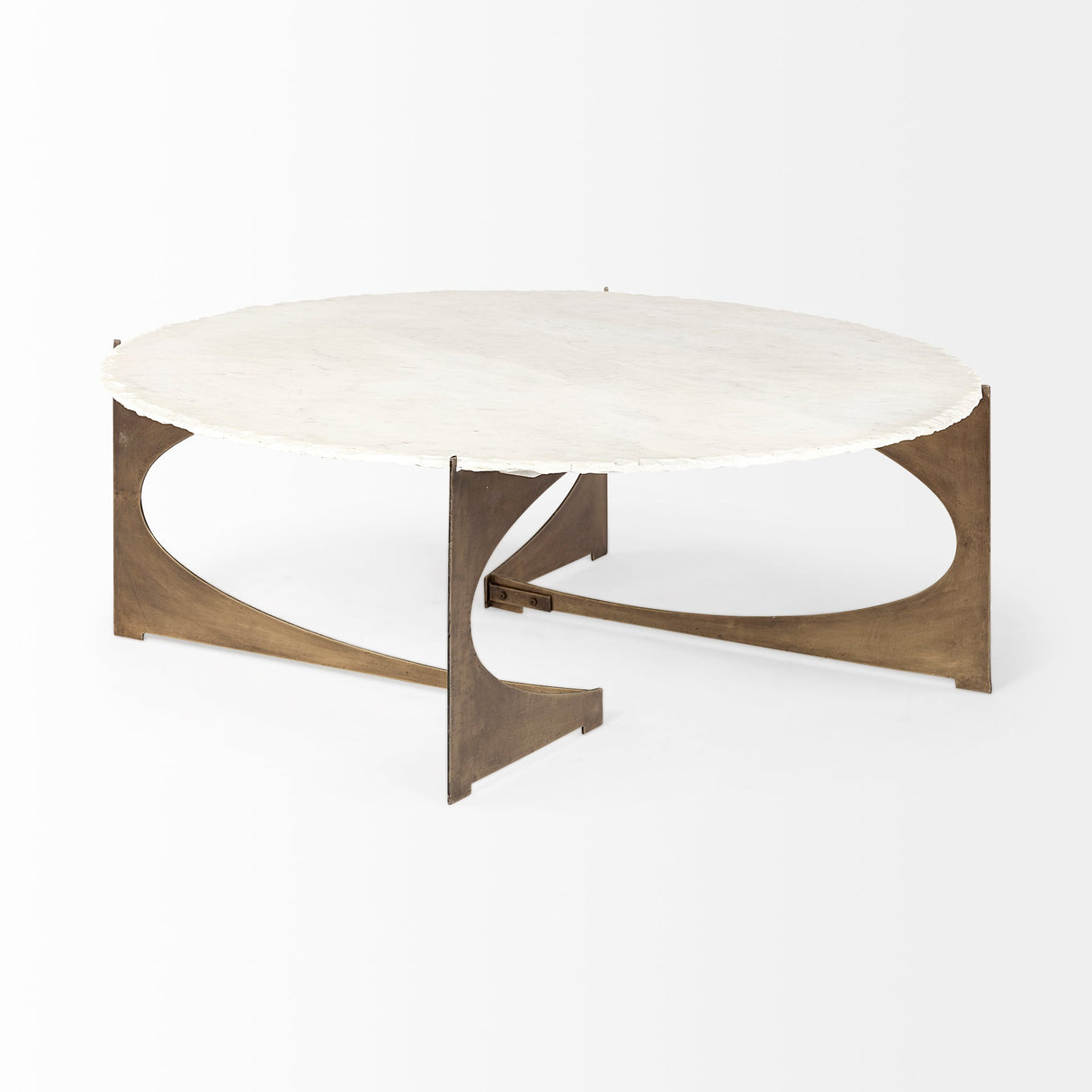 Reinhold Round White Marble Top Gold Metal Base Coffee Table by Mercana at Eve Furniture