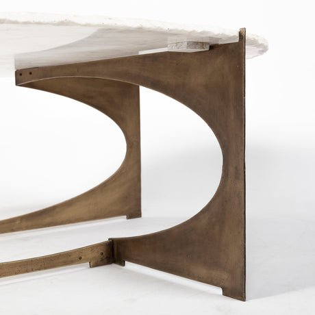 Reinhold Round White Marble Top Gold Metal Base Coffee Table by Mercana at Eve Furniture