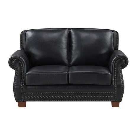 Remington Black Leather Reclining Sofa and Loveseat by Homelegance at Eve Furniture