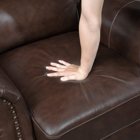 Remington Brown Leather Reclining sofa and Loveseat by Homelegance at Eve Furniture