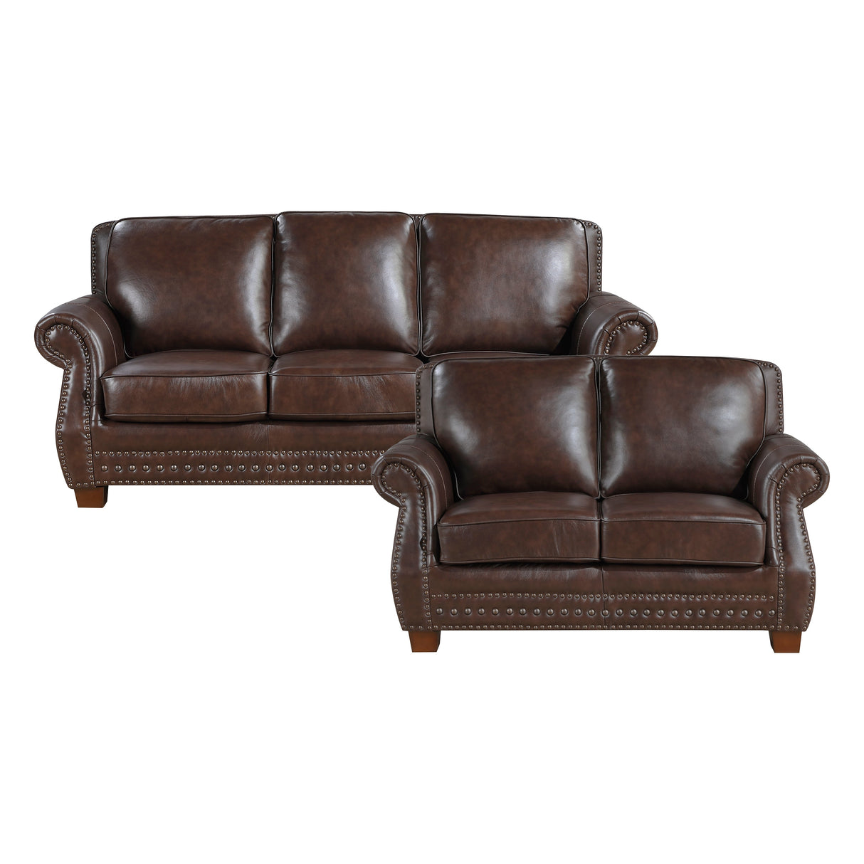 Remington Brown Leather Reclining sofa and Loveseat by Homelegance at Eve Furniture