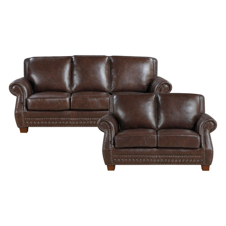 Remington Brown Leather Reclining sofa and Loveseat by Homelegance at Eve Furniture