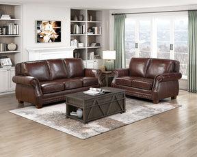 Remington Brown Leather Reclining sofa and Loveseat by Homelegance at Eve Furniture