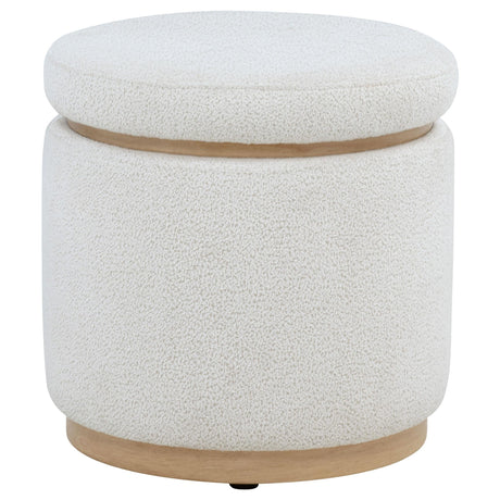 Remuda Ivory Boucle Upholstered Round Storage Ottoman by Coaster at Eve Furniture