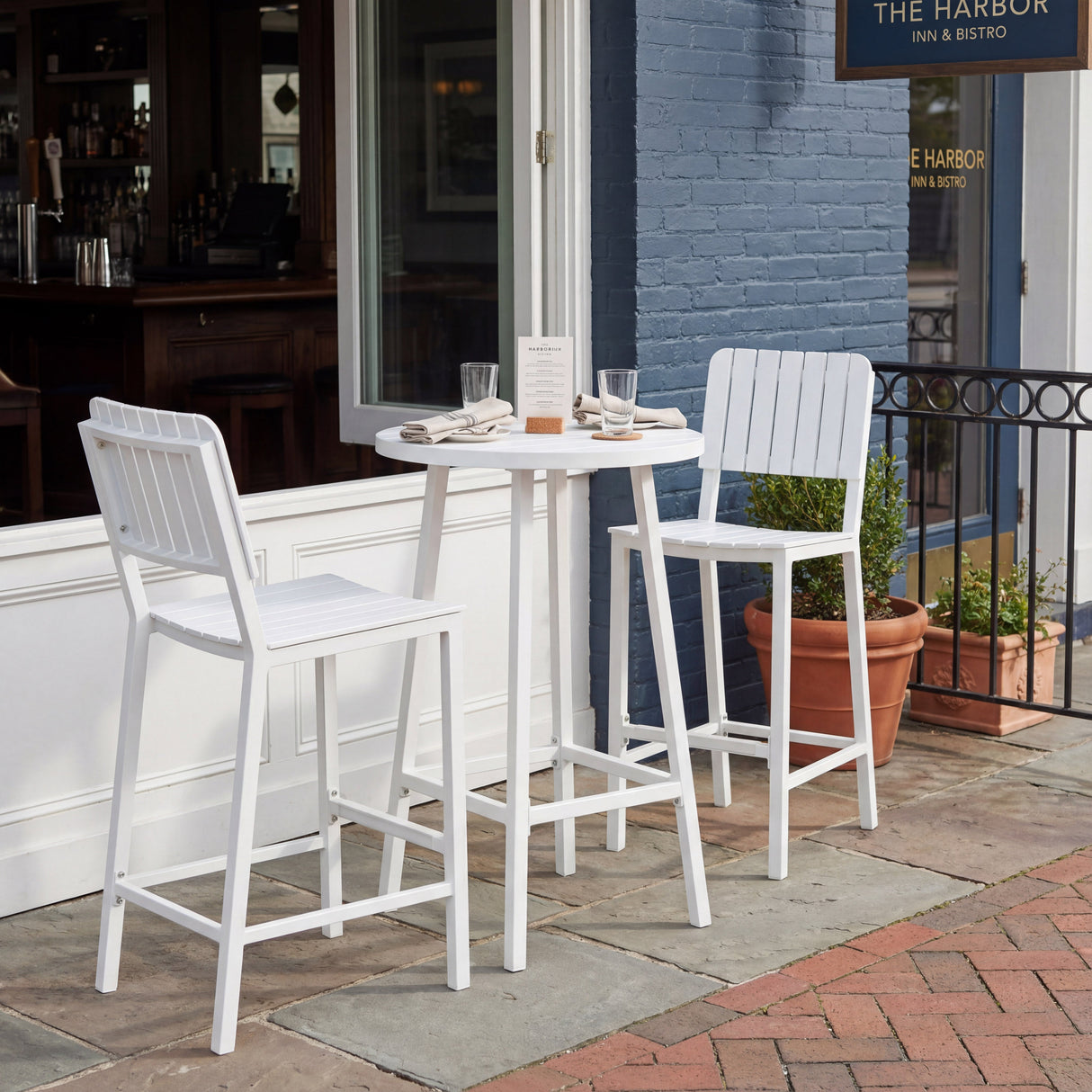 Ren White Outdoor Bar Table by Zuomod at Eve Furniture