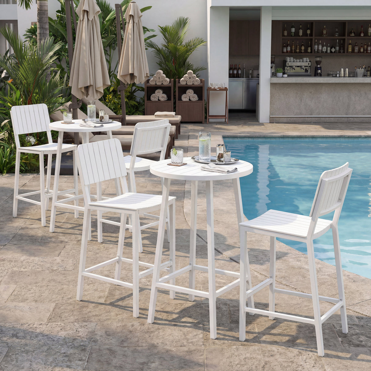Ren White Outdoor Bar Table by Zuomod at Eve Furniture