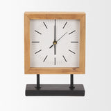 Renaya Light Brown Wood w/ Matte Black Metal Base Table Clock by Mercana at Eve Furniture
