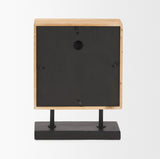 Renaya Light Brown Wood w/ Matte Black Metal Base Table Clock by Mercana at Eve Furniture