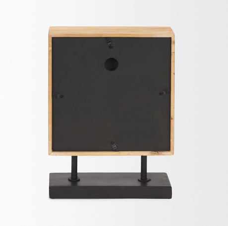 Renaya Light Brown Wood w/ Matte Black Metal Base Table Clock by Mercana at Eve Furniture