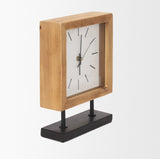 Renaya Light Brown Wood w/ Matte Black Metal Base Table Clock by Mercana at Eve Furniture