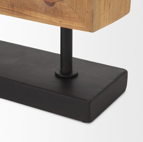 Renaya Light Brown Wood w/ Matte Black Metal Base Table Clock by Mercana at Eve Furniture
