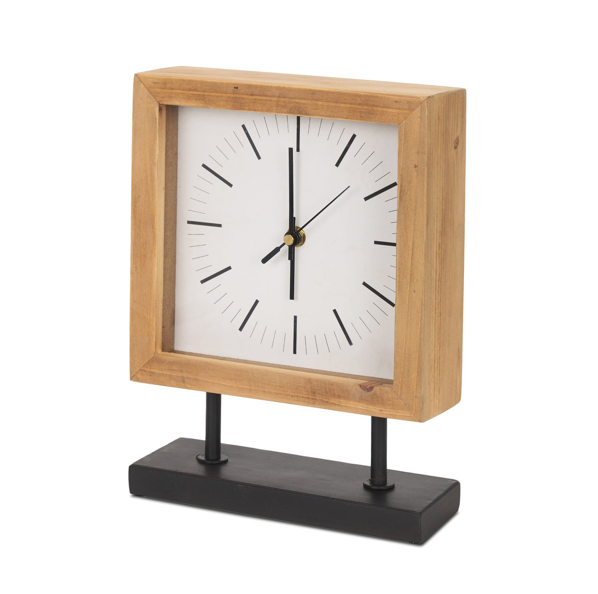 Renaya Light Brown Wood w/ Matte Black Metal Base Table Clock by Mercana at Eve Furniture