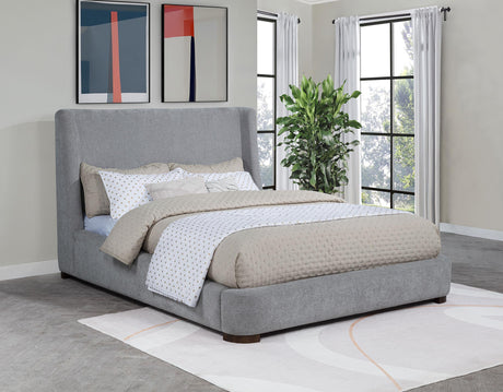 Rennes Gray Upholstered Eastern King Wingback Platform Bed by Coaster at Eve Furniture