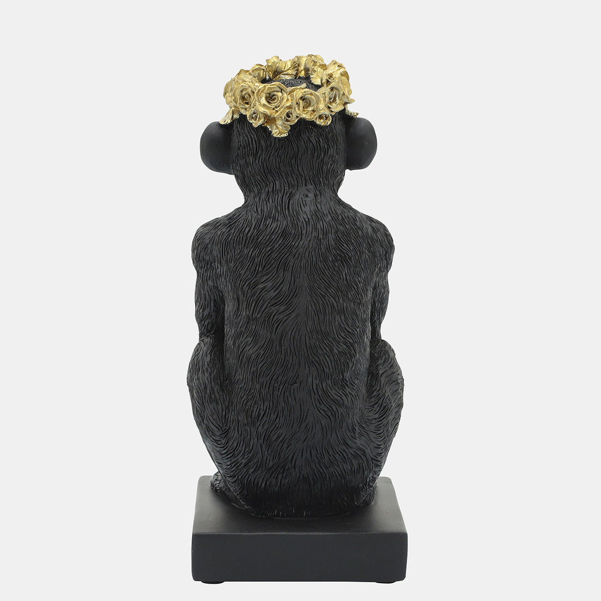 Res, 8" Monkey Flower Crown Figurine, Blk/gld