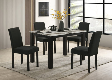 Resia Black & Brown 5-Piece Faux Marble Dining Set by Crown Mark at Eve Furniture