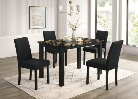 Resia Black & Gold 5-Piece Faux Marble Top Dining Set by Crown Mark at Eve Furniture