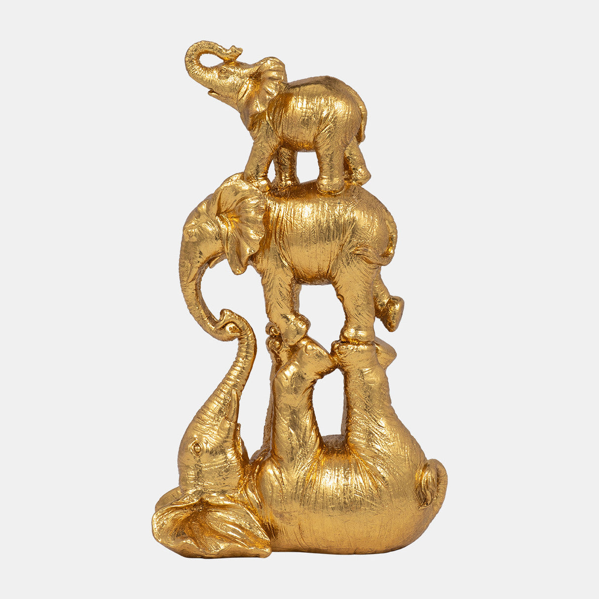 Resin, 10" Stacked Playing Elephants, Gold