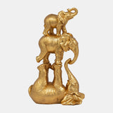 Resin, 10" Stacked Playing Elephants, Gold